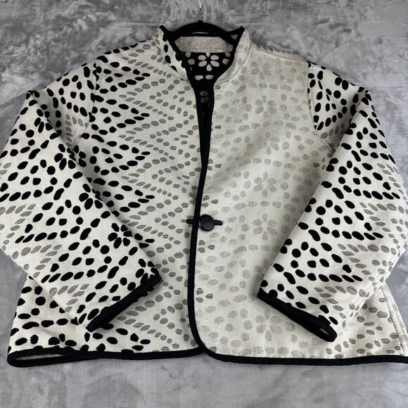 Trimdin‎ Reversible Tapestry Jacket Women's XL Black White Flower Artisan (0994) - Picture 1 of 10
